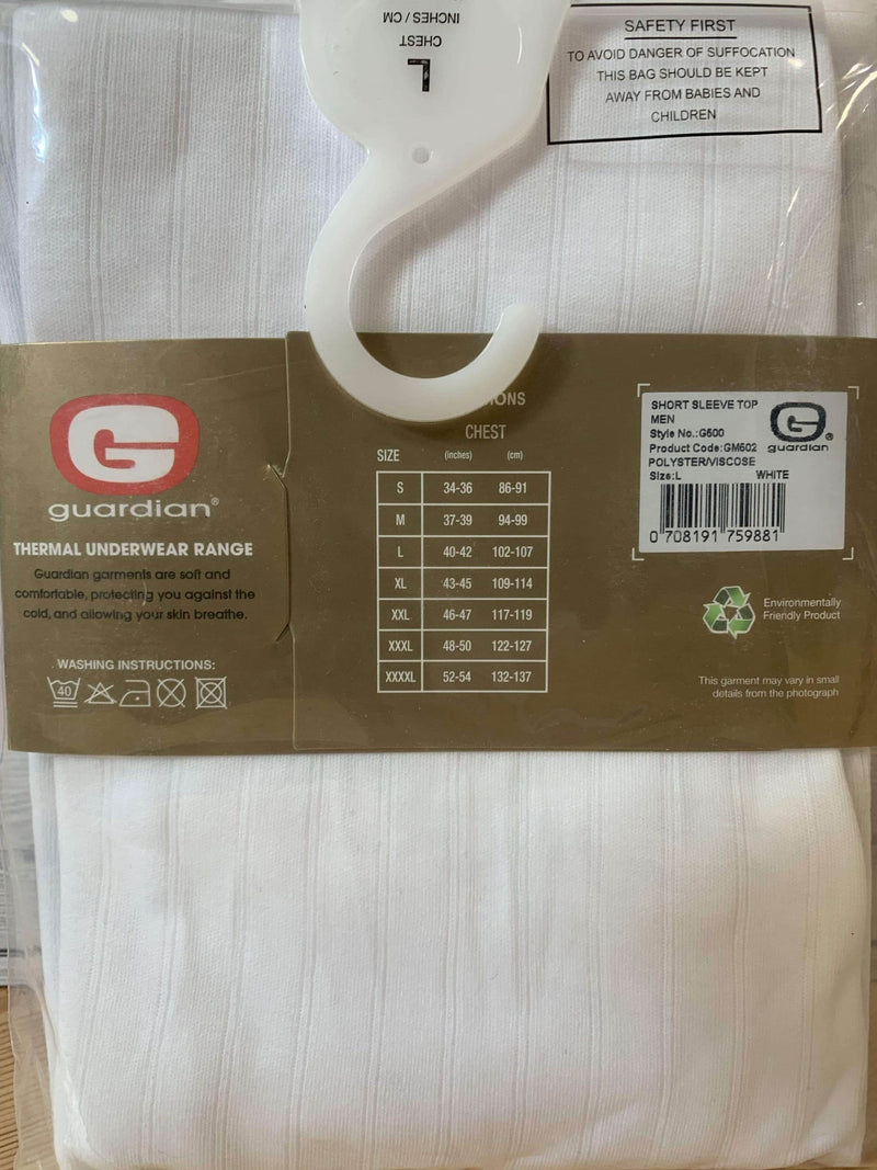 Guardian Men's Short Sleeve Top Ribbed Thermal - White