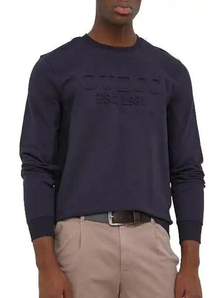Guess Beau Crew Neck Fleece Embossed Logo Sweatshirt Smart 