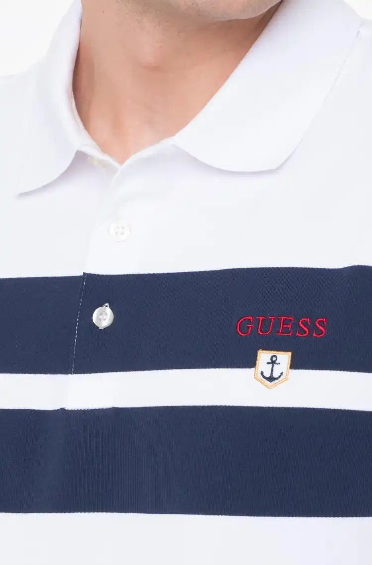 Guess Men’s Jersey Stripe Polo Shirt Pure White Northern Ireland