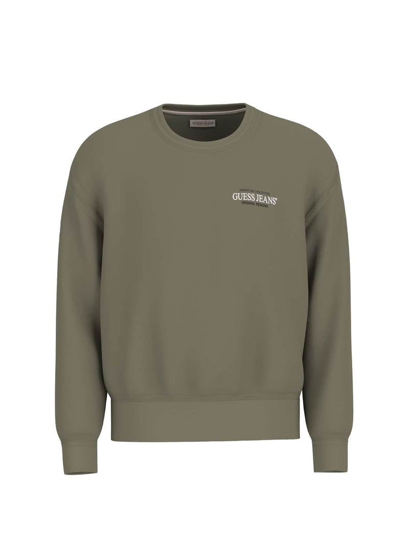 Guess Mens American Tradition Crew Neck Sweatshirt Olive Northern