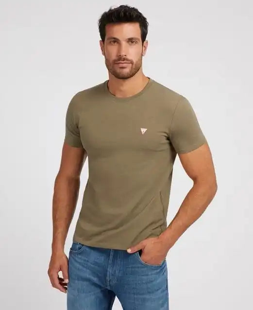 Guess Mens Crew Neck Short Sleeve Core T-Shirt Olive Green Northern