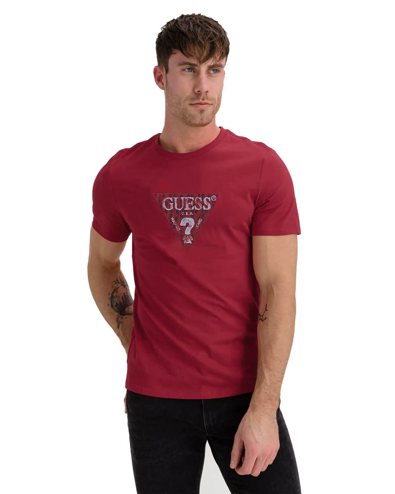 Guess Men’s Geo Triangle T-Shirt Ripe Raspberry Ballynahinch Northern