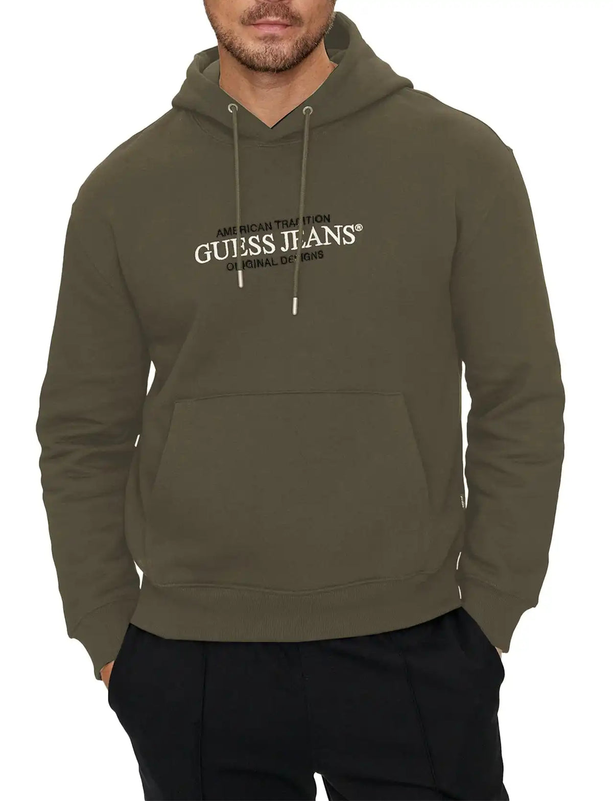 Guess Mens GJ American Tradition Hoodie Olive Light Green