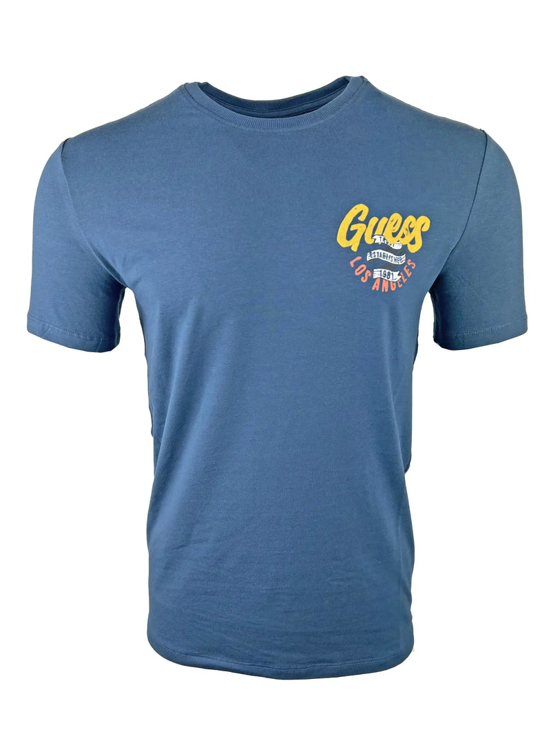 Guess Mens Italic Flock Logo T-Shirt South Coast Blue Ballynahinch