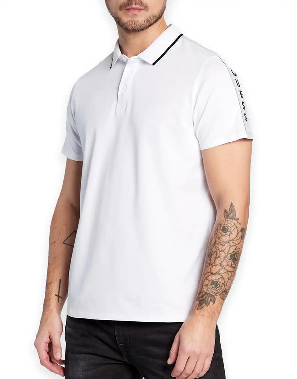 Guess Mens Paul SS Tape Polo Shirt White Northern Ireland Belfast