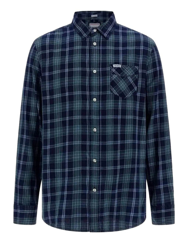 Guess Mens Ronnie LS Check Shirt Blue/Green Northern Ireland Belfast