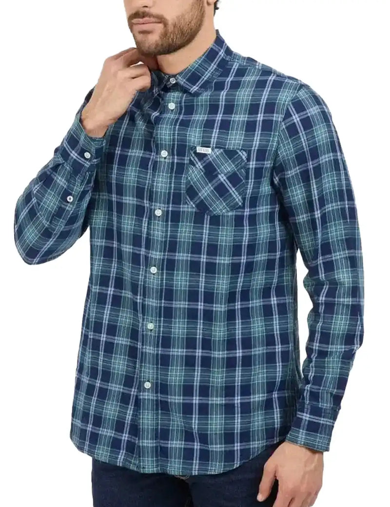 Guess Mens Ronnie LS Check Shirt Blue/Green Northern Ireland Belfast