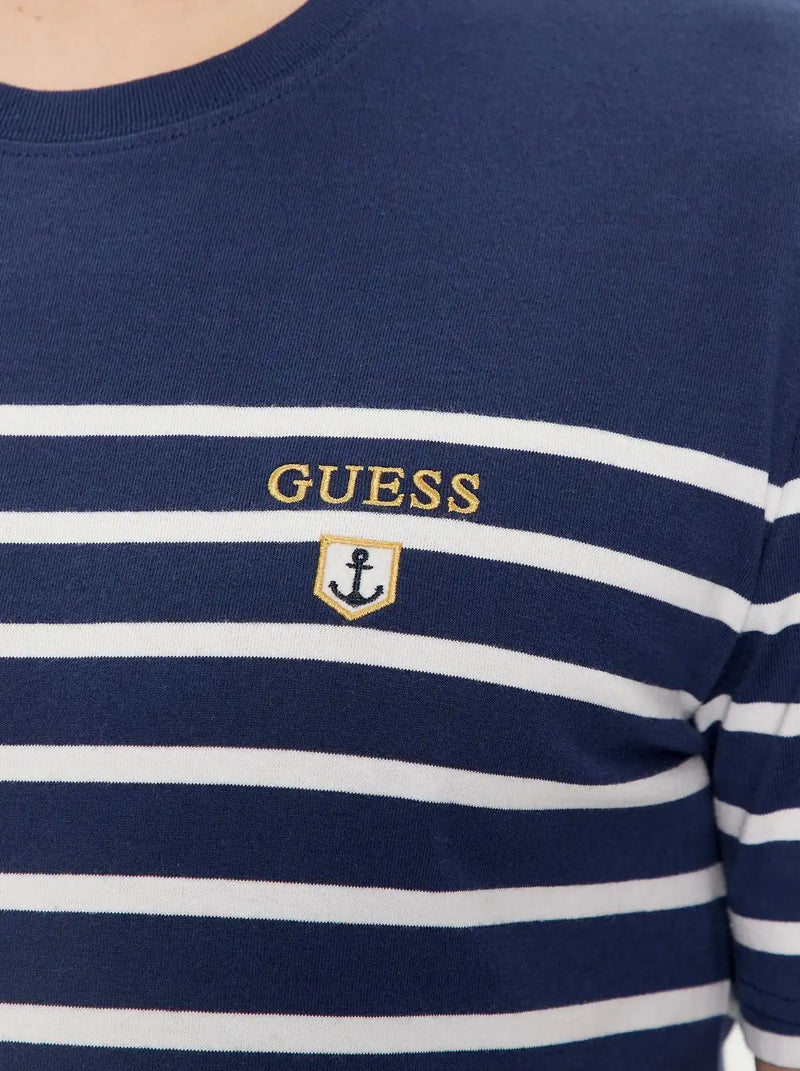 Guess Men’s Short Sleeve CN YD Striped T-Shirt Navy/White Northern