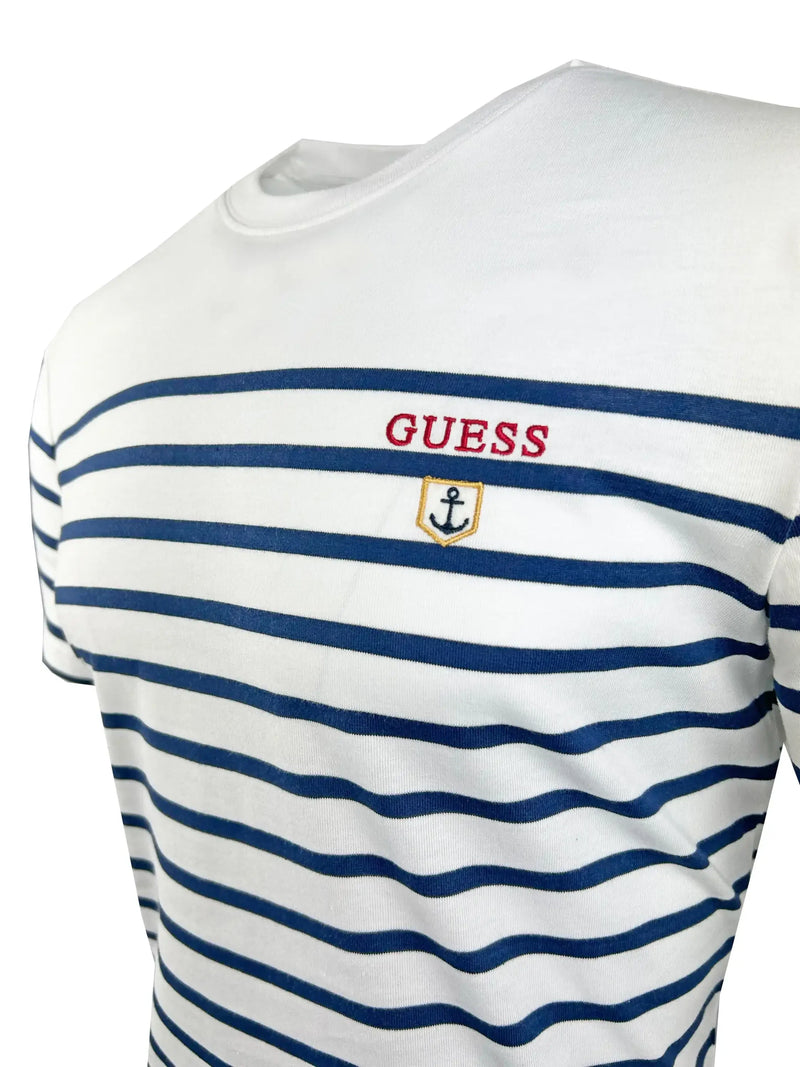 Guess Men’s Short Sleeve CN YD Striped T-Shirt White/Navy Northern