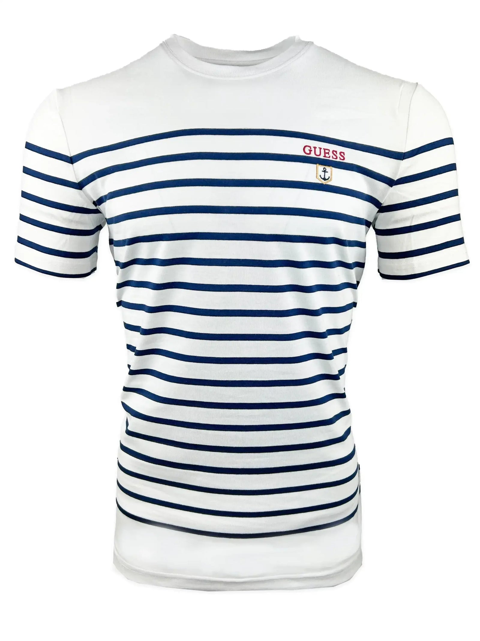 Guess Men s Short Sleeve CN YD Striped T Shirt White Navy