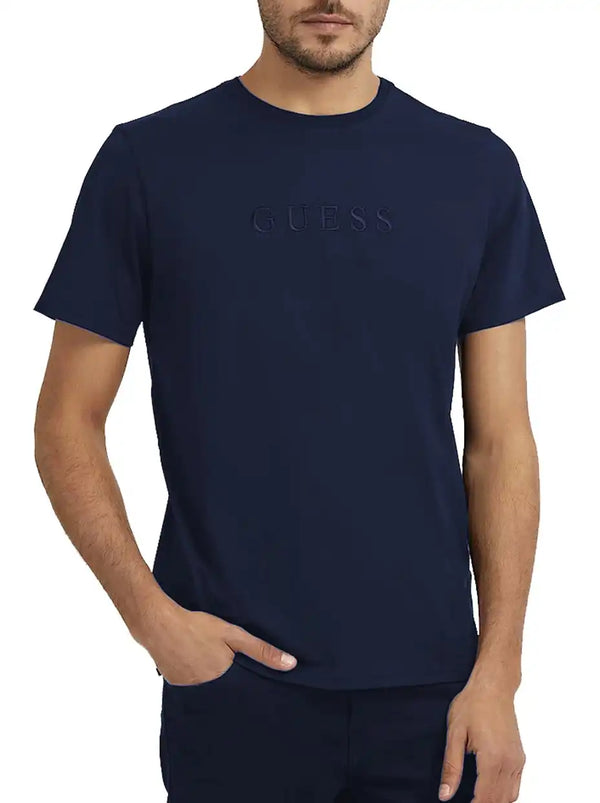Guess Mens SS Classic Pima Embroidered Logo T-Shirt Smart Blue