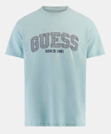 Guess Mens SS CN College Logo T - Shirt Laguna Blue Northern Ireland