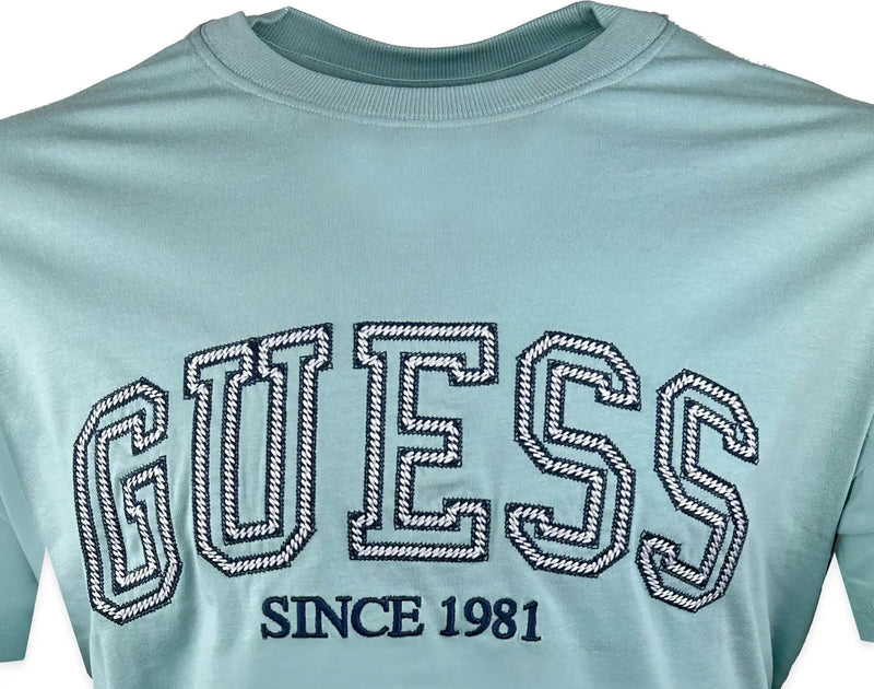 Guess Mens SS CN College Logo T-Shirt Laguna Blue Northern Ireland