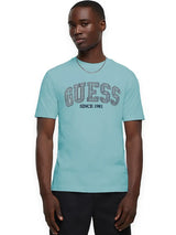 Guess Mens SS CN College Logo T-Shirt Laguna Blue Northern Ireland