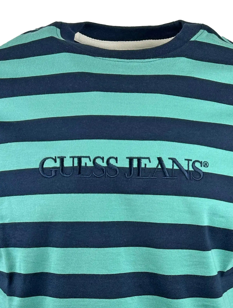 Guess Mens SS Crew Neck Striped T-Shirt Green/Navy Northern Ireland