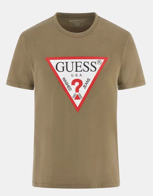 Guess Mens SS Triangle Logo T-Shirt Olive Green Ballynahinch Northern