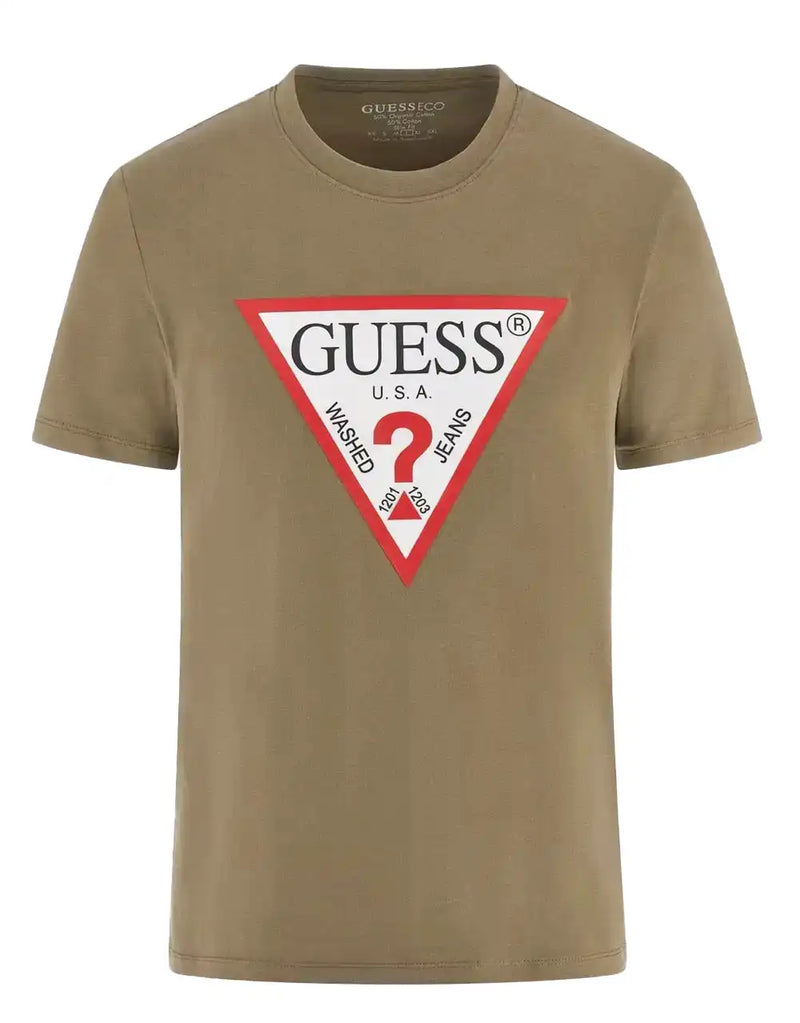 Guess Mens SS Triangle Logo T-Shirt Olive Green Northern Ireland