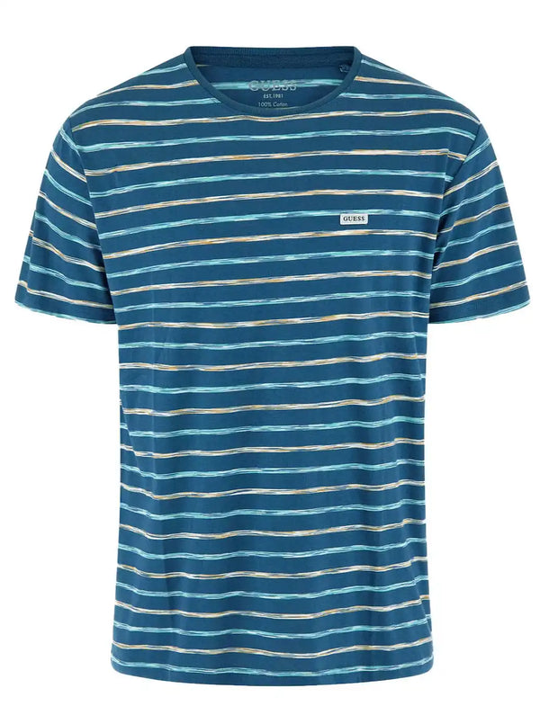 Guess Men’s Striped Patch T-Shirt Honest Blue Space Dye Ballynahinch