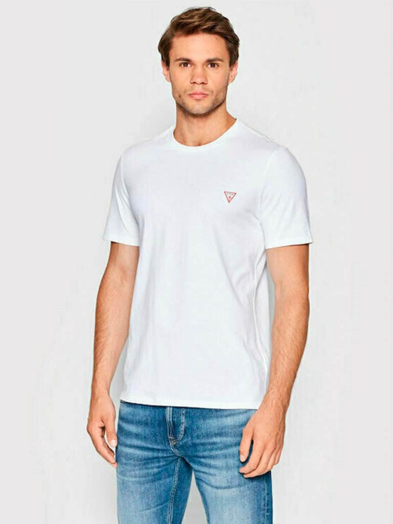 Guess Men’s T-Shirt Core Logo Basic Triangle Logo White Ballynahinch