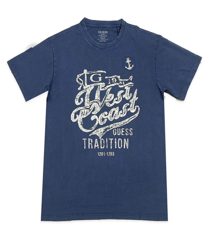 Guess Men’s West Coast Treated T-Shirt Mohave Stone Blue Northern
