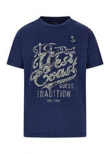 Guess Men’s West Coast Treated T - Shirt Mohave Stone Blue Northern