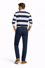 Hattric Parker Straight Lightweight Stretch Waist Chino Trousers Navy