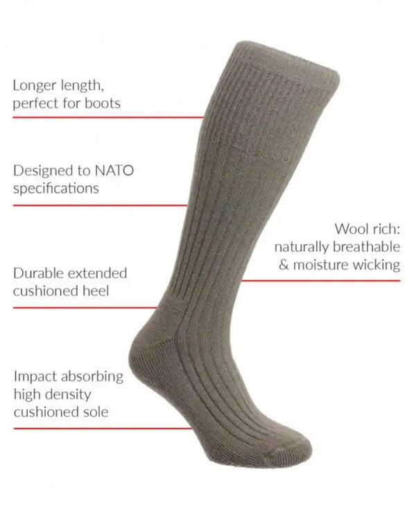 HJ Hall Commando Outdoor Woolrich Socks Khaki - 6-11 - Socks