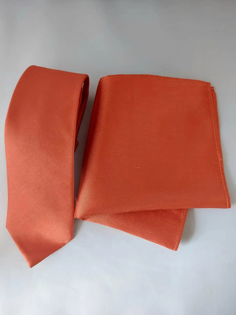 Knightbridge Tie & Pocket Square Set Orange Dupion Northern Ireland