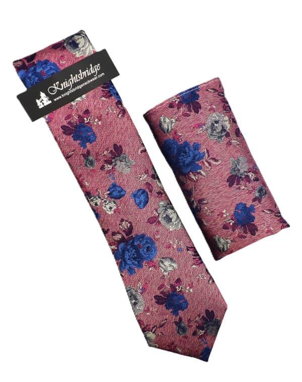 Knightsbridge Tie & Pocket Square Set Pink Blue Floral Northern