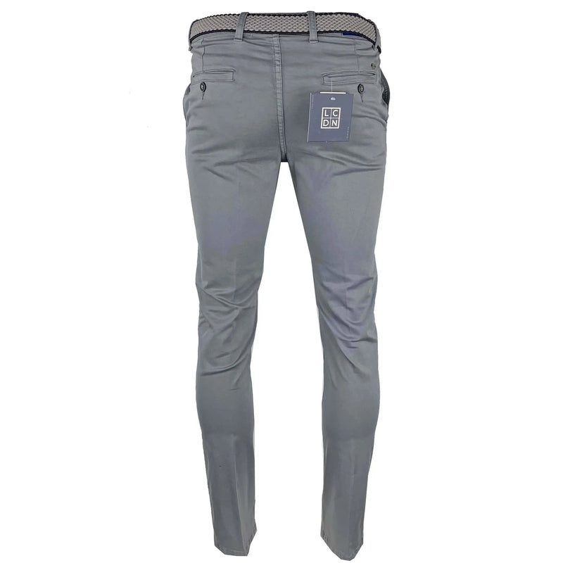 LCDN Bruno Stretch Mens Chino Trousers With Belt Light Grey