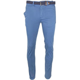 LCDN Bruno Stretch Mens Chino Trousers With Belt Mid Blue