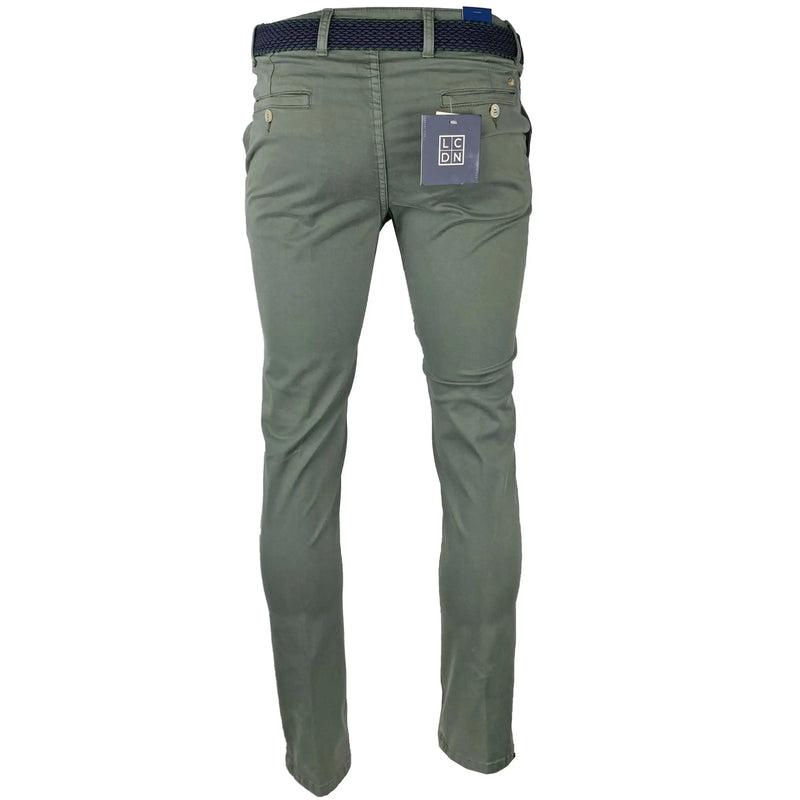 LCDN Bruno Stretch Mens Chino Trousers With Belt Olive Green