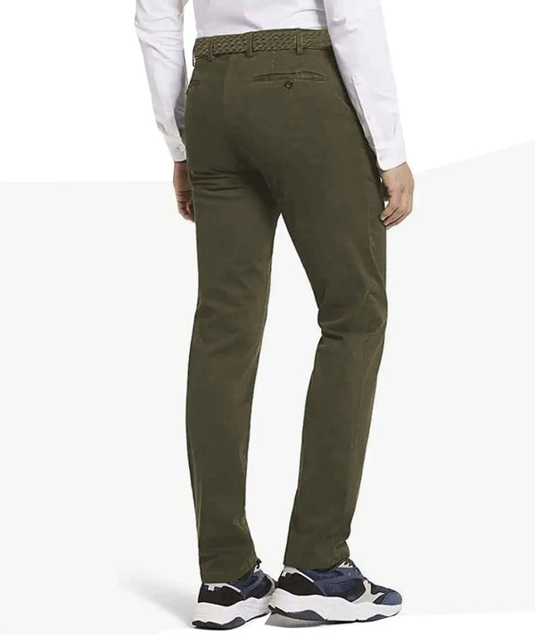 LCDN By Nalo Men’s Stretch Fit Chino Trousers With Belt Yansi Green