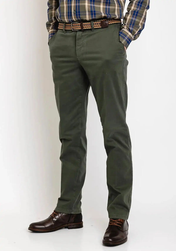 LCDN By Nalo Men’s Stretch Fit Chino Trousers With Belt Yansi Green