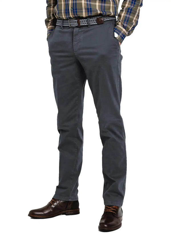 LCDN Men’s Stretch Fit Chino Trousers With Belt Yansi Charcoal Grey