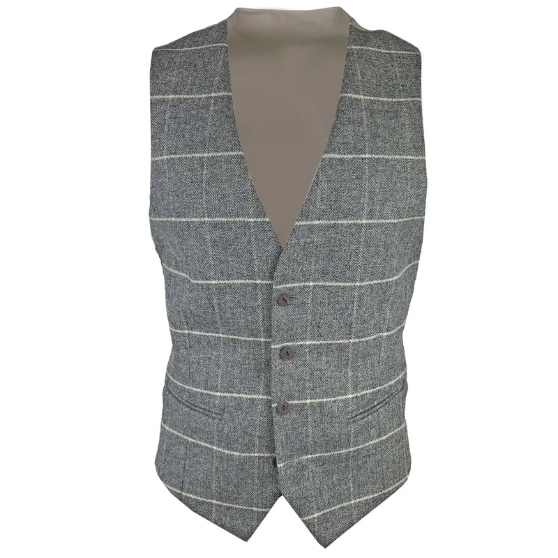 Light Grey Wide Check Tweed Waistcoat