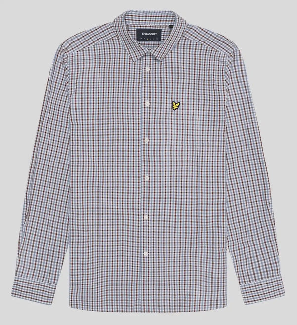 Lyle & Scott Checked Gingham Shirt White/Deep Mahogany Northern