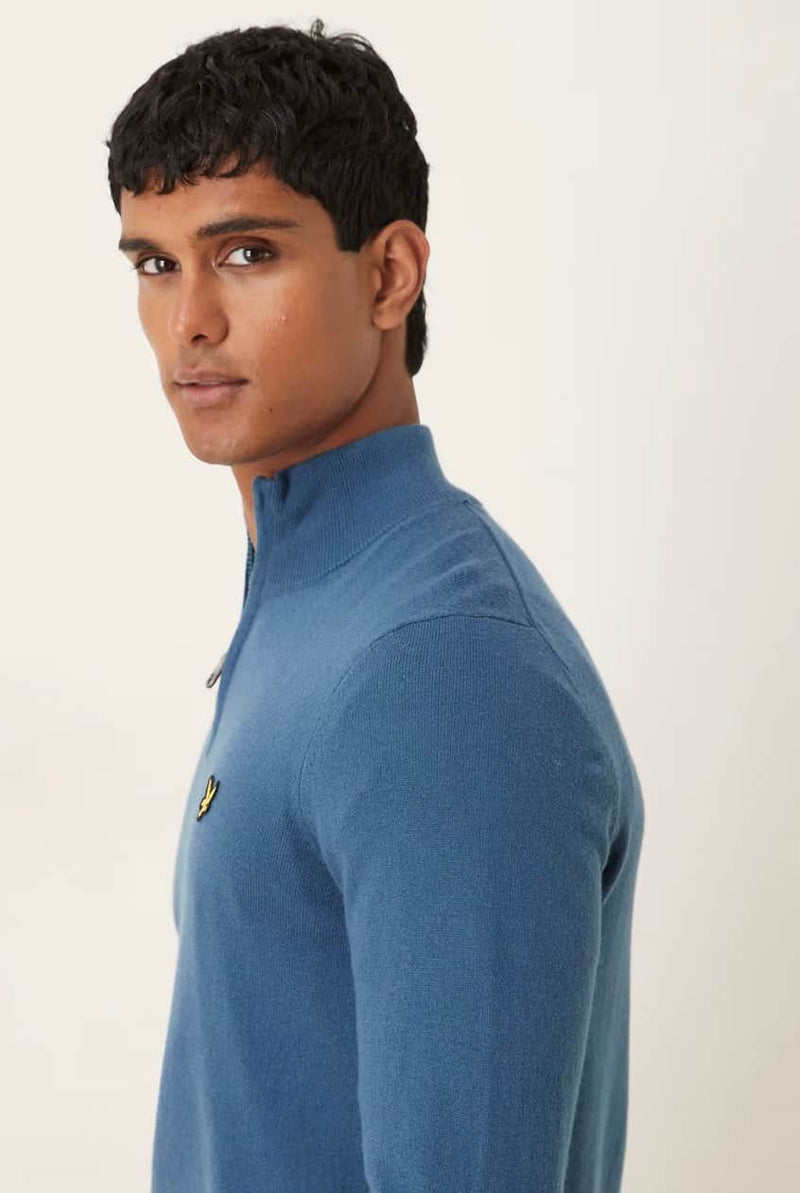 Lyle & Scott Cotton Merino Quarter Zip Jumper Deep Water Northern