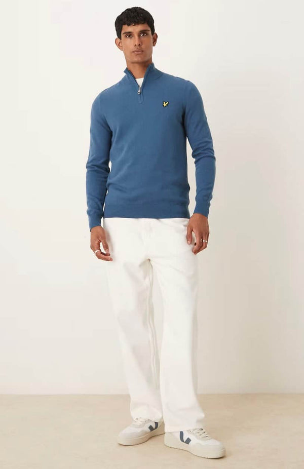 Lyle & Scott Cotton Merino Quarter Zip Jumper Deep Water Northern