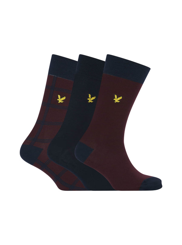 Lyle & Scott Mens 3 Pack Socks Otto Check/ Peacoat/ Wine Northern