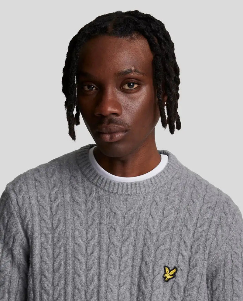 Lyle Scott Mens Cable Crew Neck Jumper Mid Grey