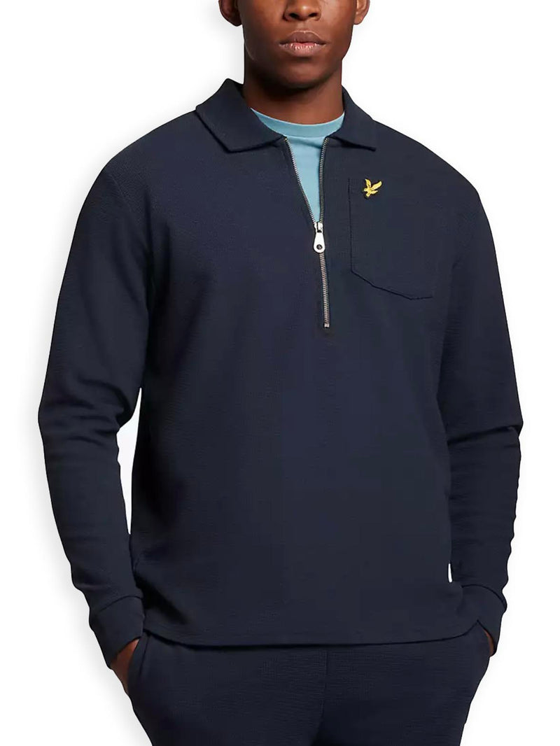 Lyle & Scott Men’s Crest Textured Quarter Zip Sweatshirt Dark Navy