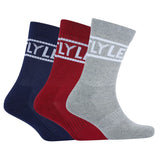 Lyle & Scott Mens Jock 3 Pack Sports Socks Red/Grey/Navy 7-11UK