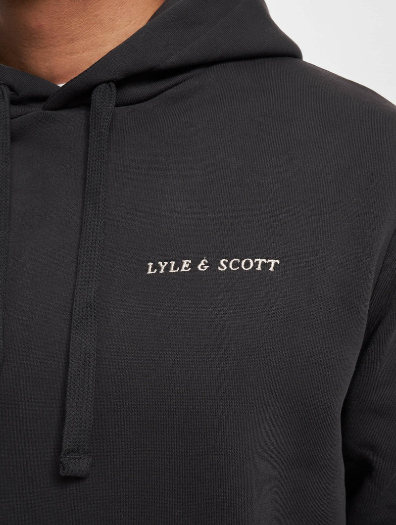 Lyle & Scott Mens Loopback Embroidered Hoodie Jet Black/White