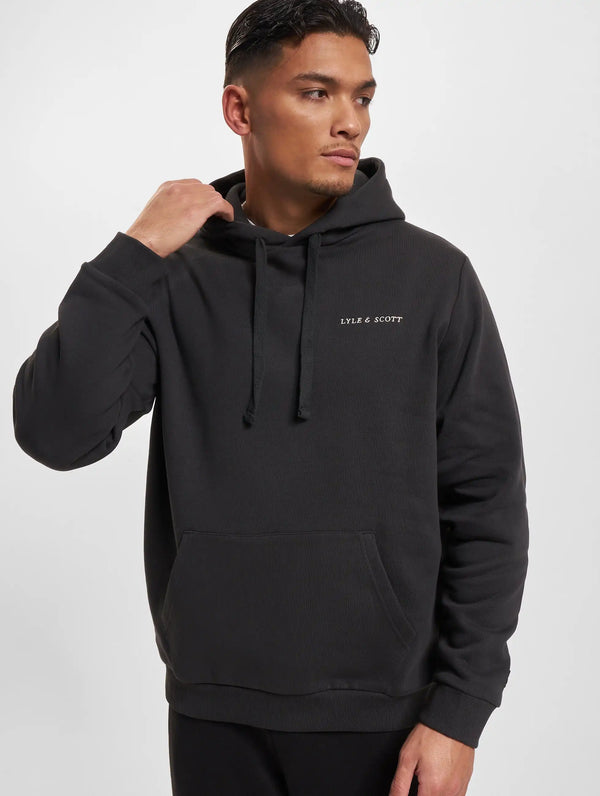 Lyle & Scott Mens Loopback Embroidered Hoodie Jet Black/White