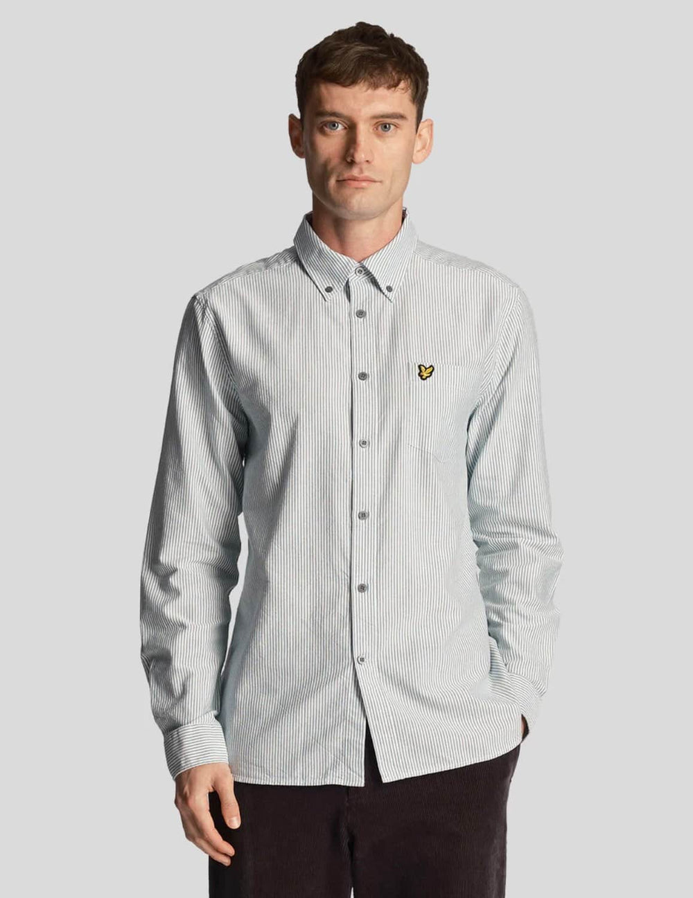 Lyle & Scott Mens Stripe Oxford Shirt Everglade Green/White