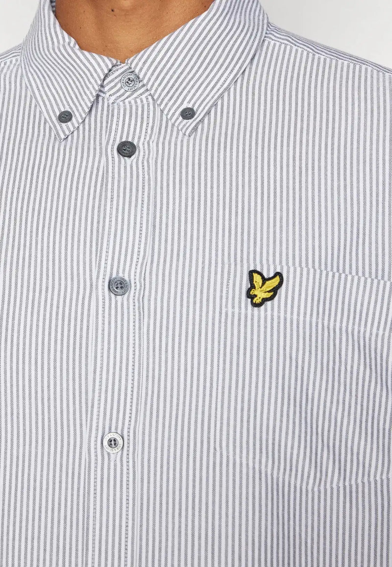 Lyle & Scott Mens Stripe Oxford Shirt Gunmetal/White Northern Ireland