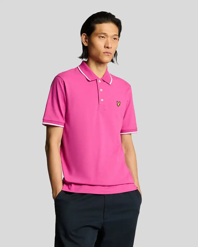 Lyle & Scott Mens Tipped Polo Shirt Fuchsia/White Northern Ireland