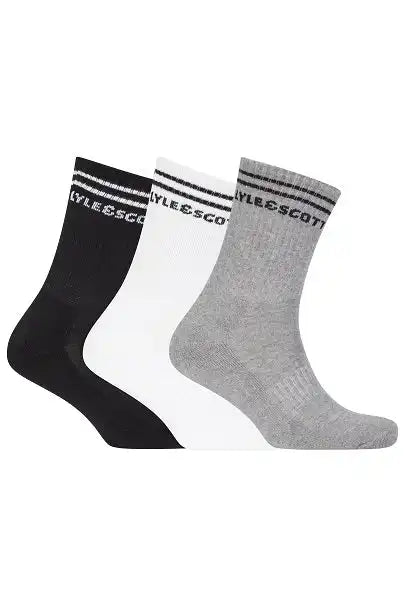 Lyle & Scott Mens Walter 3 Pack Sports Socks White/Grey/Black 7-11UK