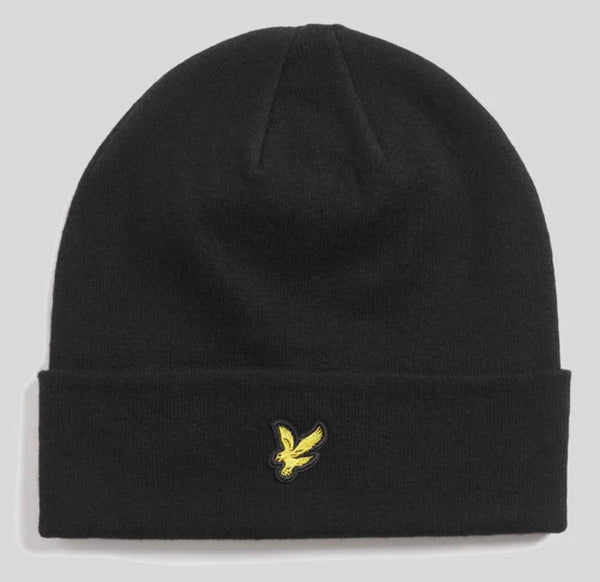 Lyle & Scott Merino Wool Blend Beanie Hat Black Northern Ireland